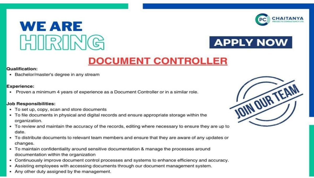 Document Controller Vacancy at Chaitanya Projects Consultancy Ltd