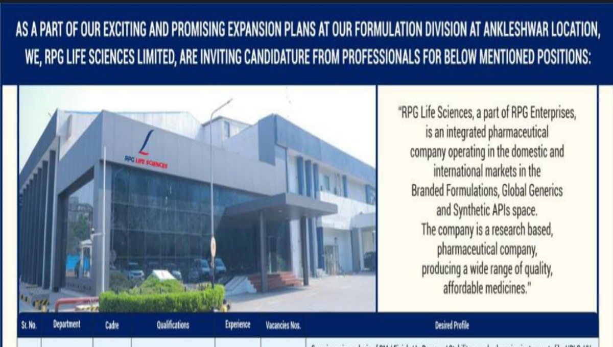RPG Life Sciences Recruitment 2026